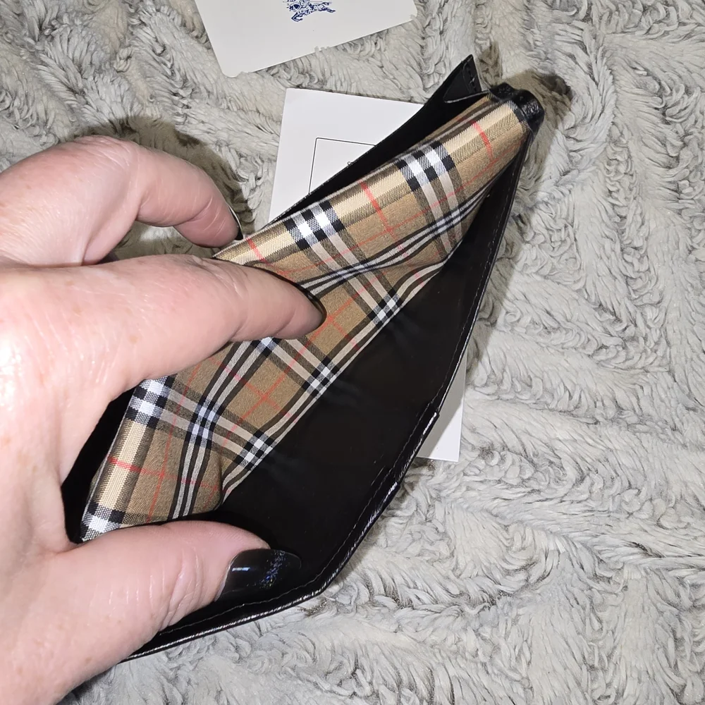 Burberry Continental Black Leather Wallet with Embossed Logo